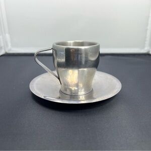 Vintage BREVILLE CAFE ROMA Stainless Espresso Mug Cup with‎ Saucer set